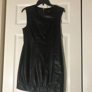Faux leather black dress, zipper back.